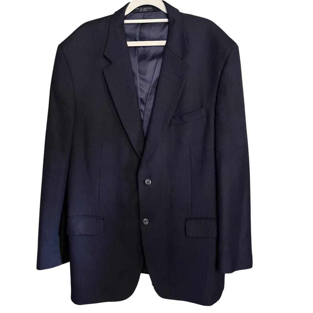 Albert Nipon Wool Jacket Mens 44R Black Blue Check Career Academia Designer